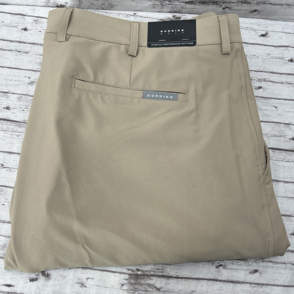 Dunning Men's Golf Pants Size 40 Unhemmed Khaki Stretch Performance Bottoms NWT